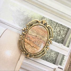 Vintage Marble Stone Deco Brooch Pendant